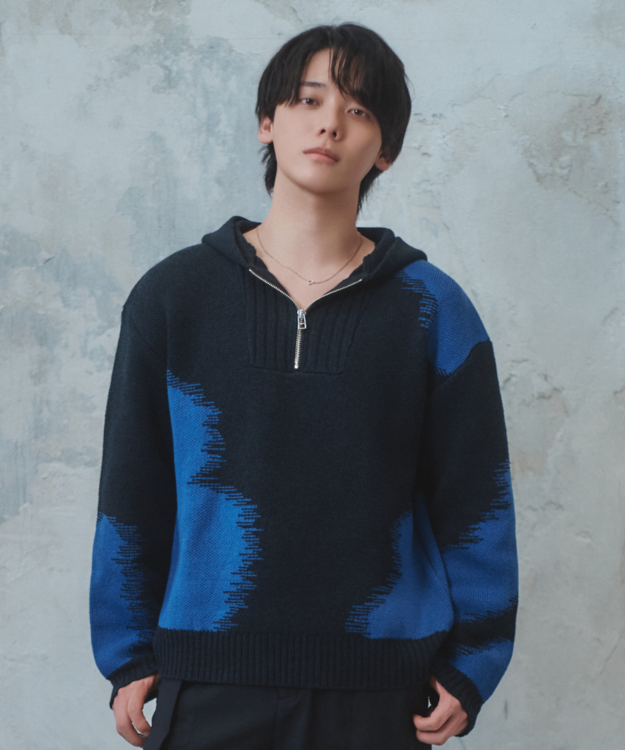 "静寂と青" Knit Zip Hoodie