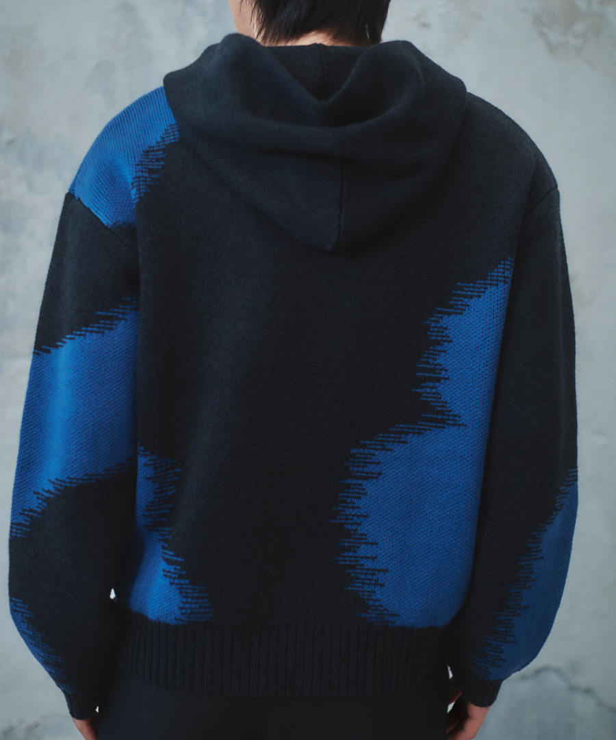"静寂と青" Knit Zip Hoodie