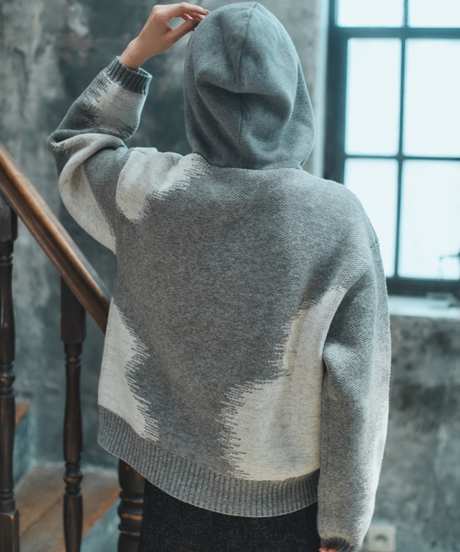 "静寂と青" Knit Zip Hoodie