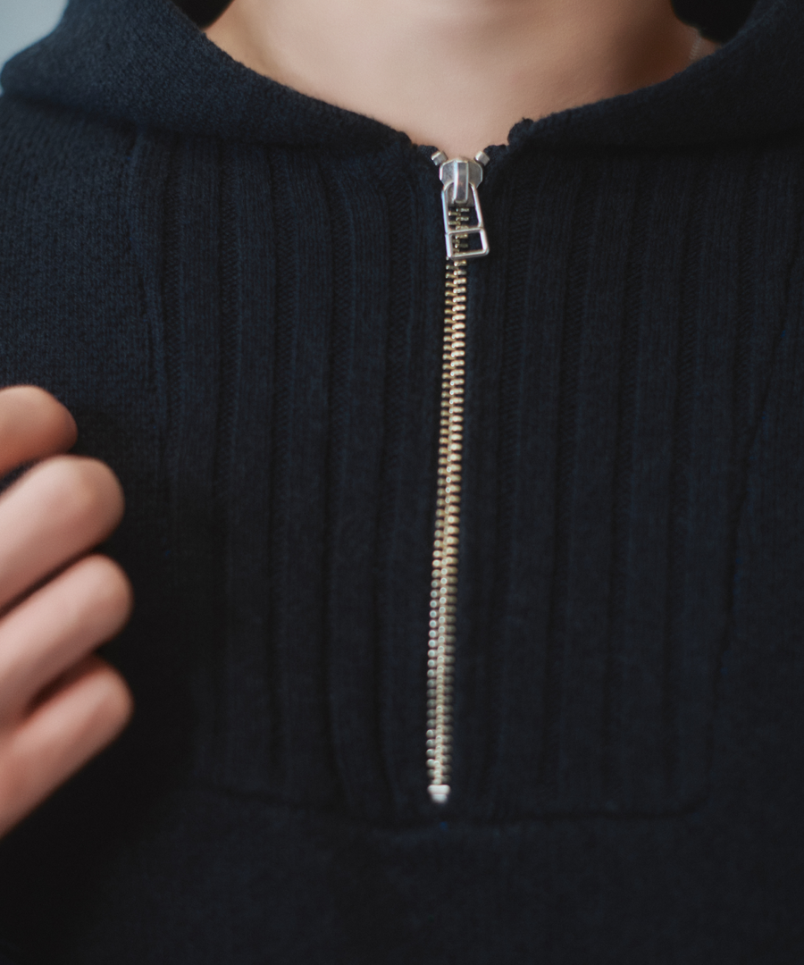 "静寂と青" Knit Zip Hoodie