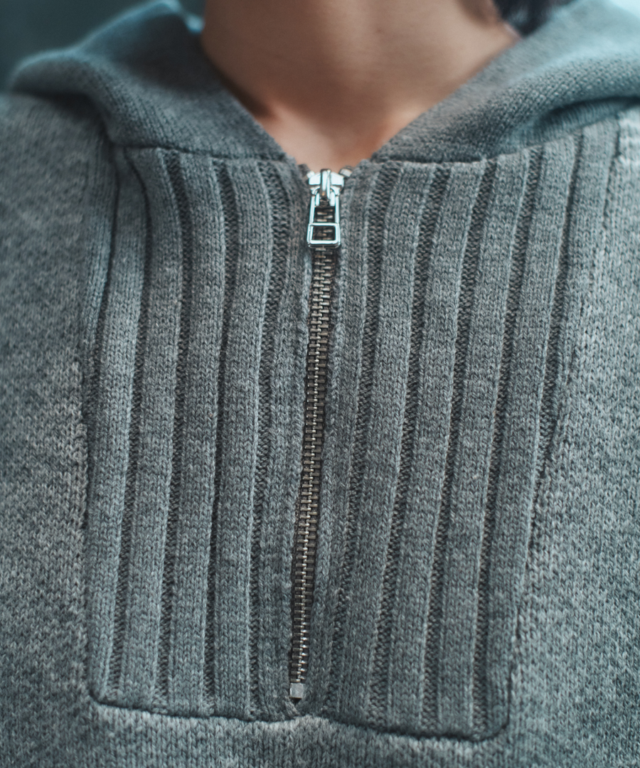 "静寂と青" Knit Zip Hoodie